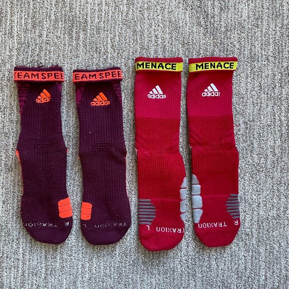 Lot of 2 Pairs Men's Medium Adidas Football Traxion Cushioned Crew Socks Red - Picture 4 of 4